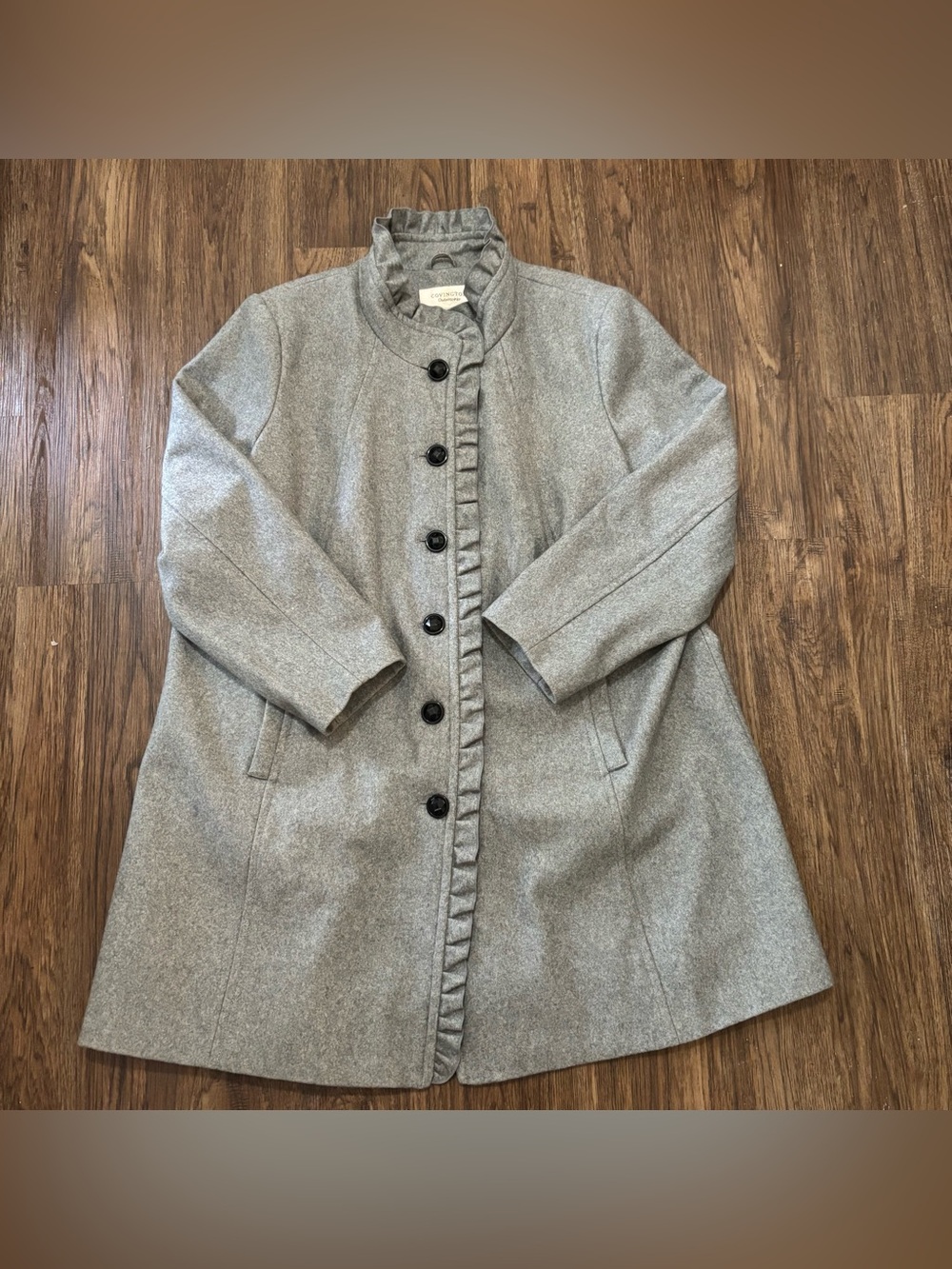 Covington 3XL Gray Wool Blend Ruffle Stand Collar Coat Plus Size